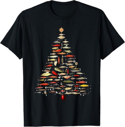 Fishing Lure Christmas Tree Fish Fly Fisherman Ocean Sport T Shirt