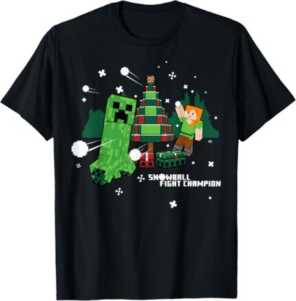 Minecraft Christmas Creeper Tree Snowball Battle T Shirt