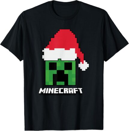 Minecraft Christmas Creeper Santa Hat T Shirt