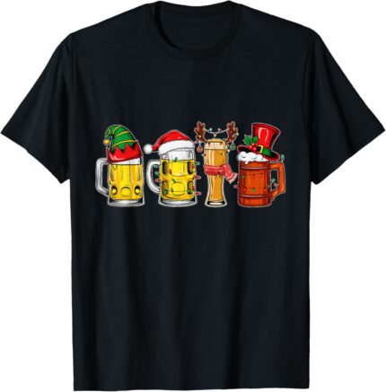 Funny Drinking Christmas Santa Beer Christmas Lights T Shirt