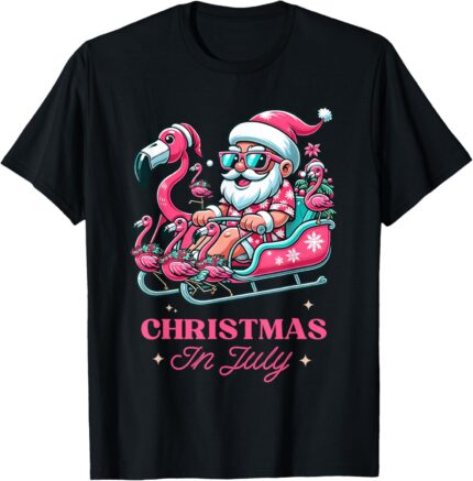 Funny Christmas in July Summer Santa Flamingo Sleigh Xmas Men Women Kids
