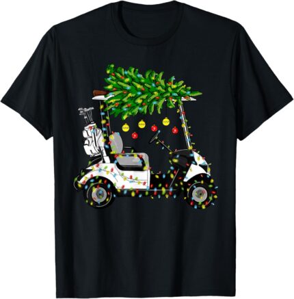 Golf Cart Christmas Tree Lights Xmas Sport Golfer Golfing T Shirt