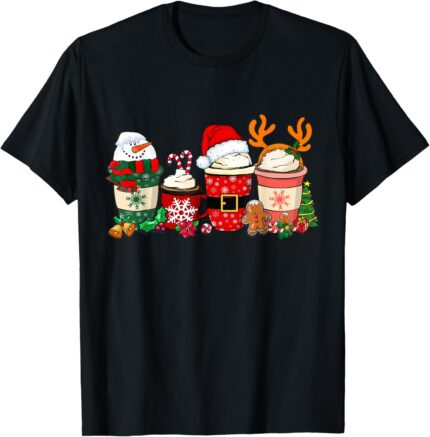 Cute Christmas Coffee Shirt Snowman Deer Santa Coffee Xmas T Shirt
